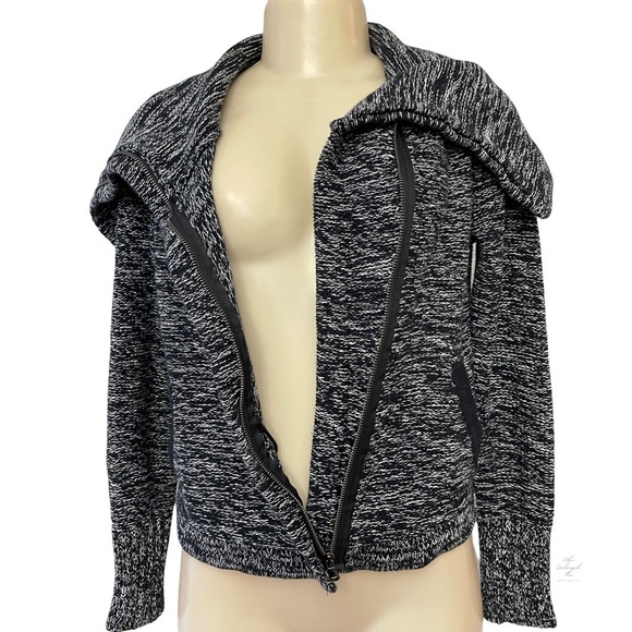 AEO American Eagle Outfitters Zip Cape Marled Cotton Black Sweater Moto Jacket S - Picture 3 of 7
